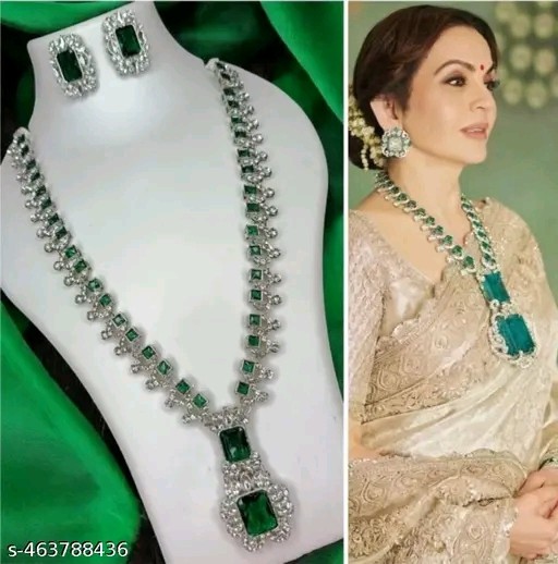 Nita Ambani Green Stone Long Kundan Necklace Wedding Partywear Women Jewelry Set