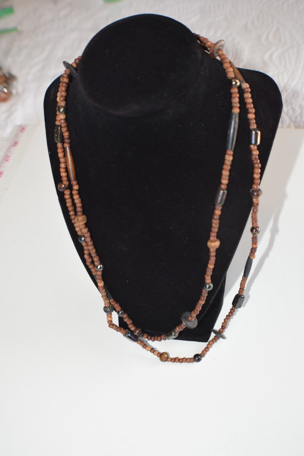 Artisan Beaded Long 48″ Necklace Brown Multicolor Varied size Beads Statement