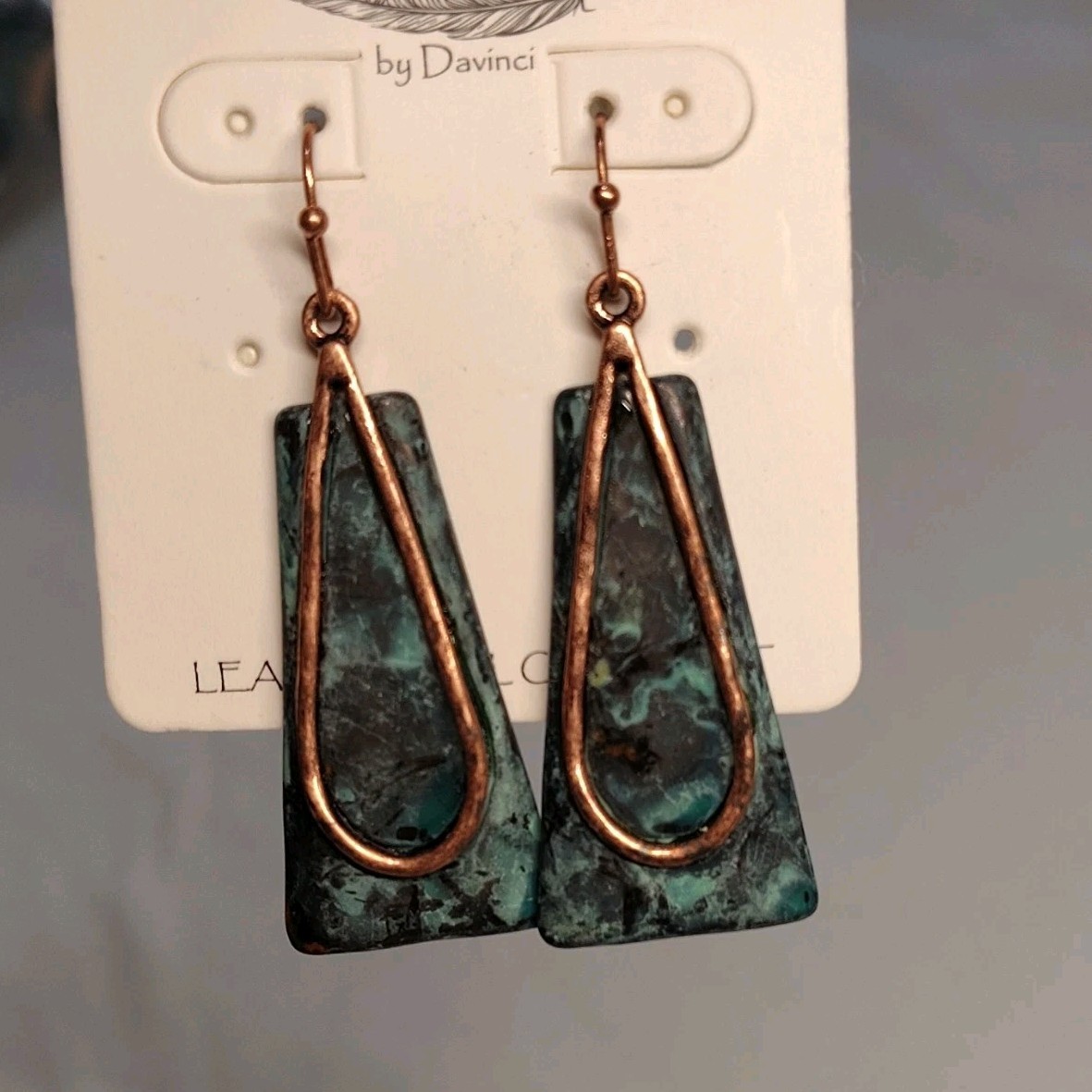 Story by DaVinci Turquoise Copper Dangle Drop Earrings Teardrop Trapezoid