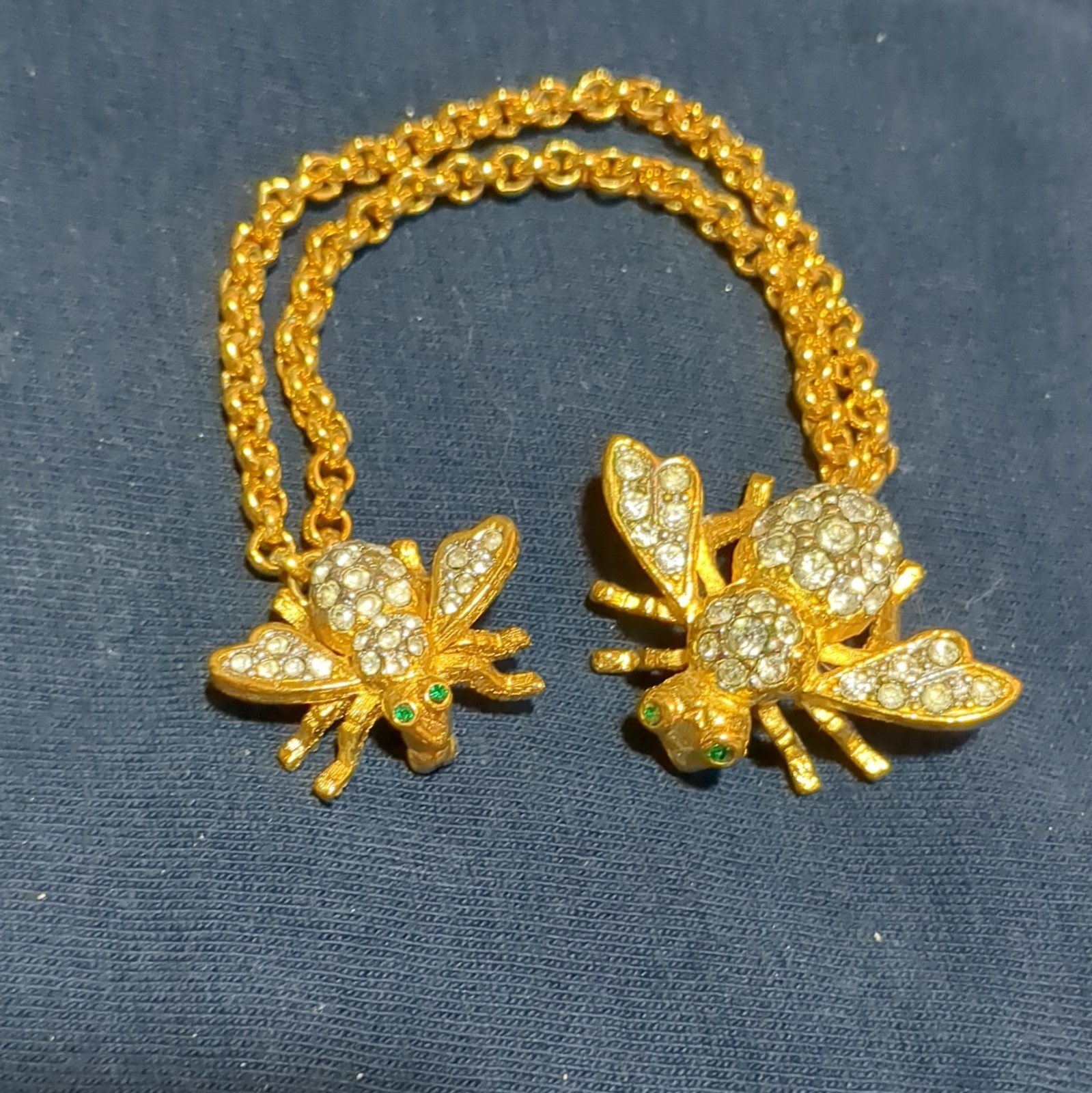 Gold Tone Curb Chain Necklace Bee Charm Pendant Clear Cubic Zirconia