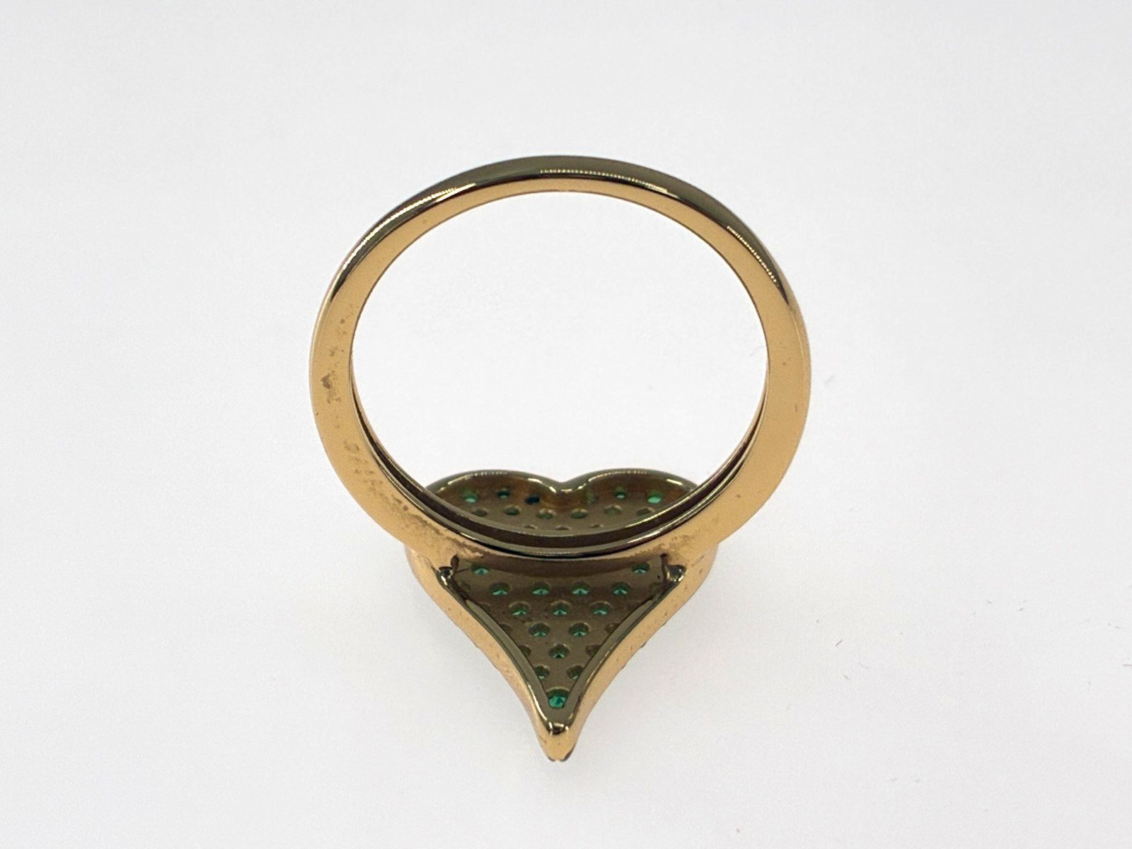 Diamonique x Jennifer Miller Green Pave Heart Ring 14K Plated Sterling Silver 7
