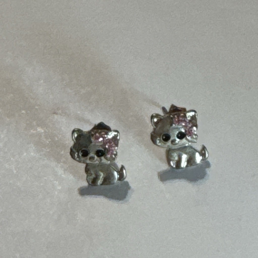 Hello Kitty Sterling Silver Post Earrings with Cute Bow