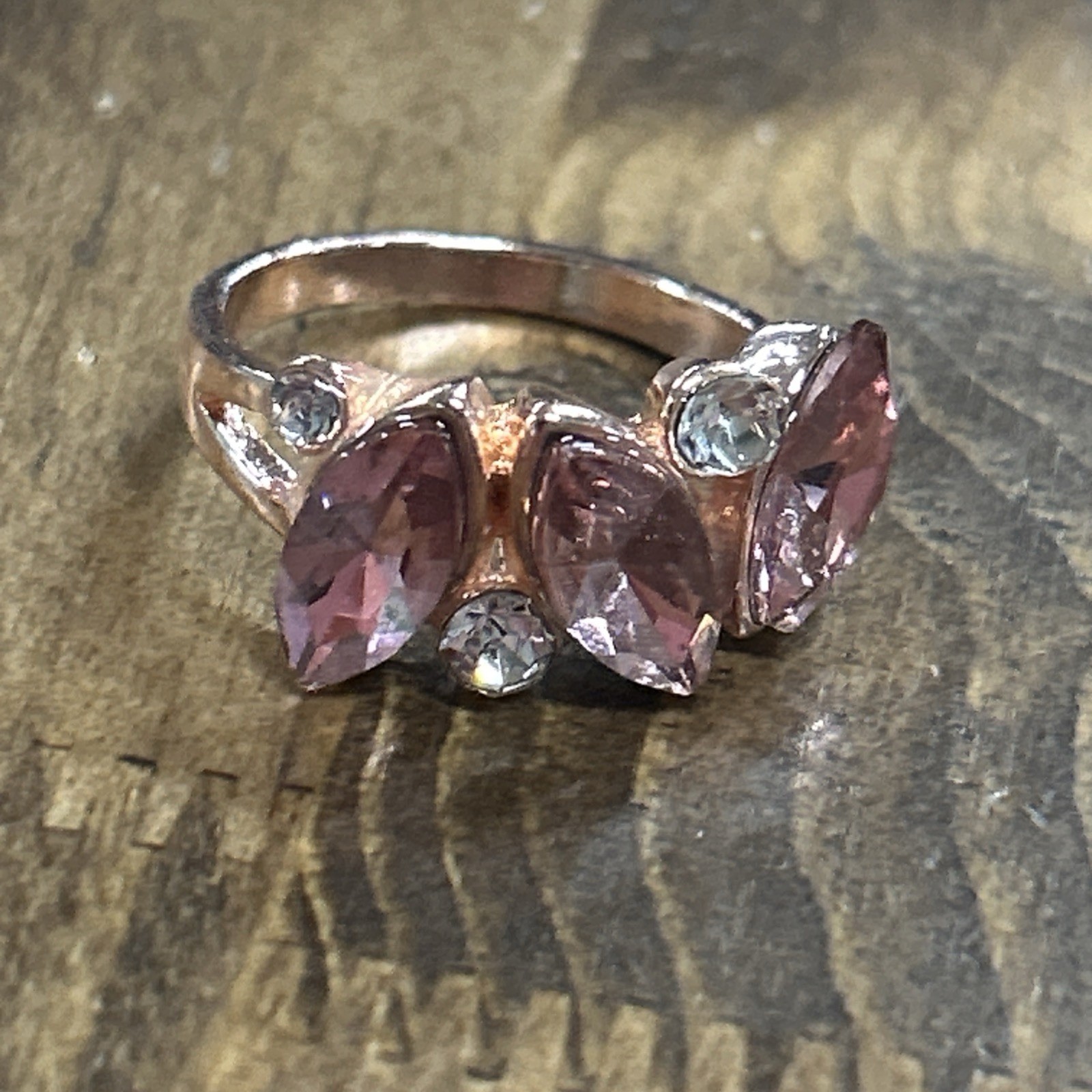 Rose Gold Tone Pink Marquis Cut Stone White Accent Stone Ring Sz 7.75
