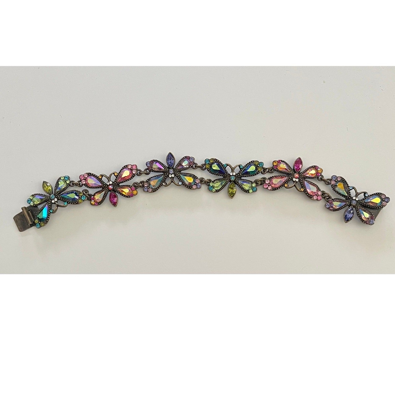 Vintage Sweet Romance USA Butterfly Bracelet Aurora Borealis Crystal Rhinestones