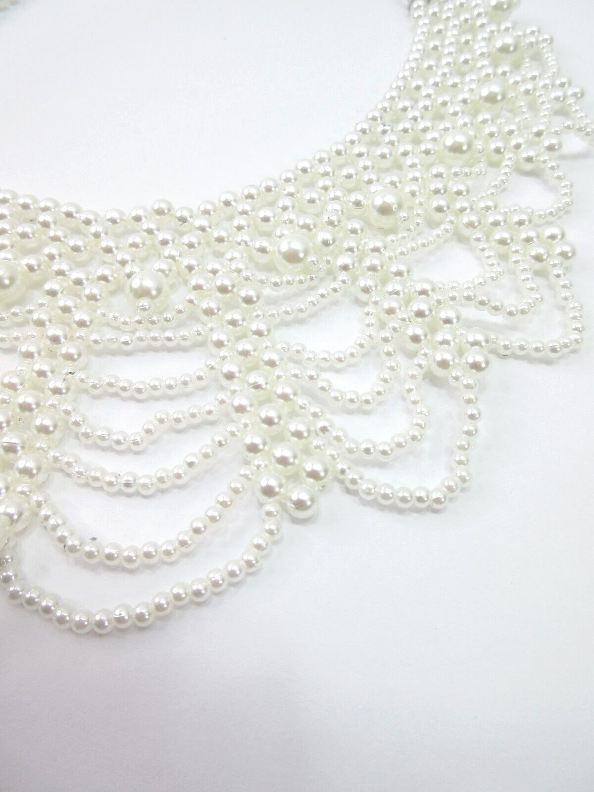 Pearl Collar Necklace Choker Victorian Lace Scalloped Wide Bib Off White PRETTY