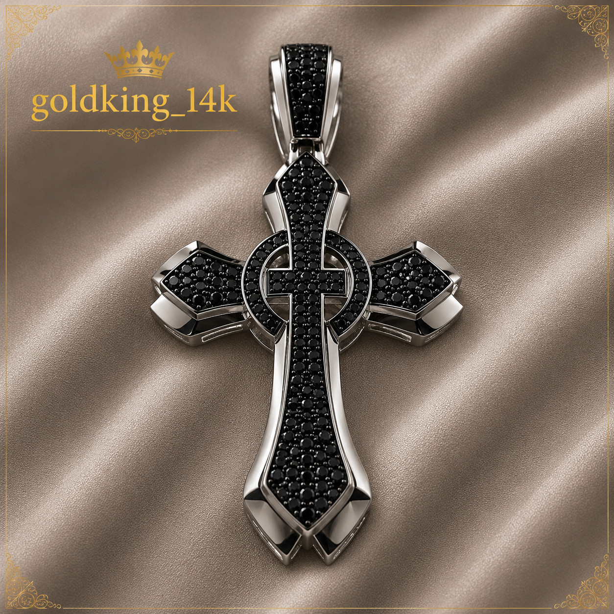 Men’s 4.60Ct Round Simulated Black Diamond Cross Pendant 14k Black Gold Plated