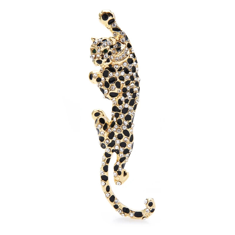 Men’s Rhinestone Leopard Brooch – Elegant Dad Gift Wedding Lapel Pin Jewelry