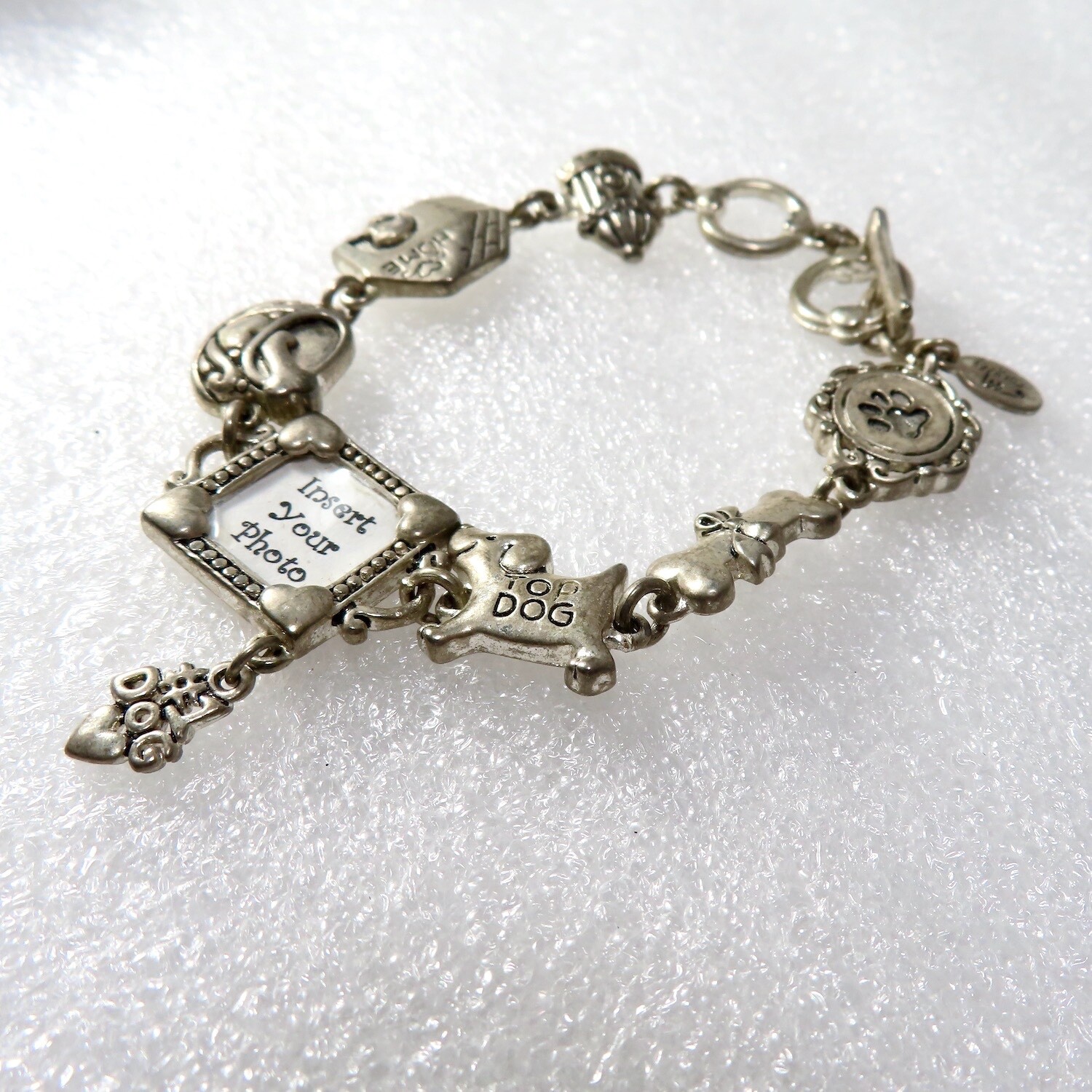 Cookie Lee Dog Photo Bracelet Charm Adjustable Toggle Clasp Silver Plate Dogcore