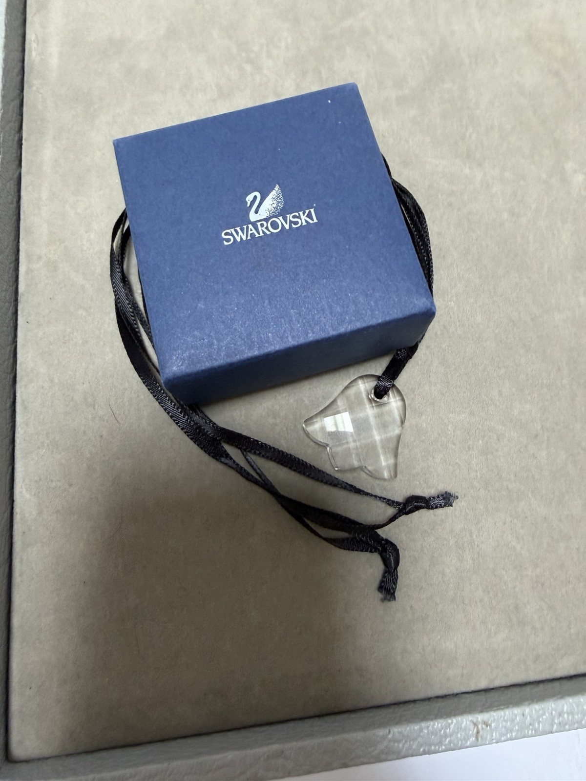 Swarovski Clear Crystal Tulip Pendant Necklace Black Fabric Cord Ribbon Box