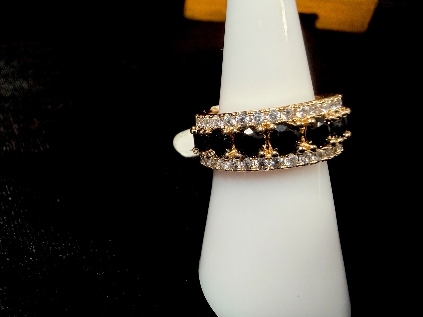 Beautiful Eternity Band size 7 8mm wide. Black onyx surrounded by AAA CZ Stones