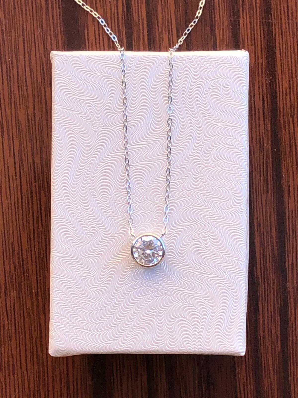 925 Sterling Silver Bezel CZ Round Solitaire Pendant Necklace 1 Ct 16-18″ 7mm