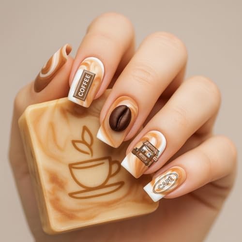 3pcs Theme Nail Stamping Plates Bakery Dessert Nail Art Stencils Beans Coffee