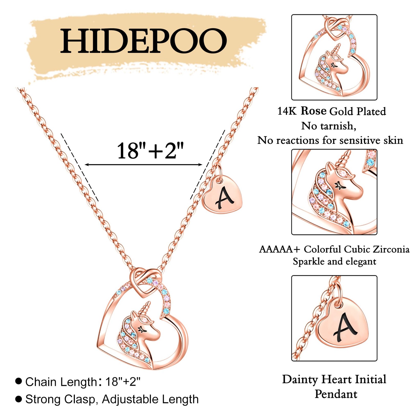 Unicorn Necklace Gifts – Colorful CZ Heart Pendant Unicorn Necklaces Jewelry …