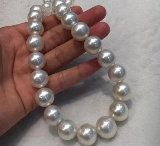 17.5″L HUGE 12-15MM NATURAL SOUTH SEA GENUINE ROUND WHITE PEARL NECKLACE
