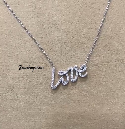 Certified Natural Diamonds LOVE Pendant with 18″ Box Chain 925 Sterling Silver