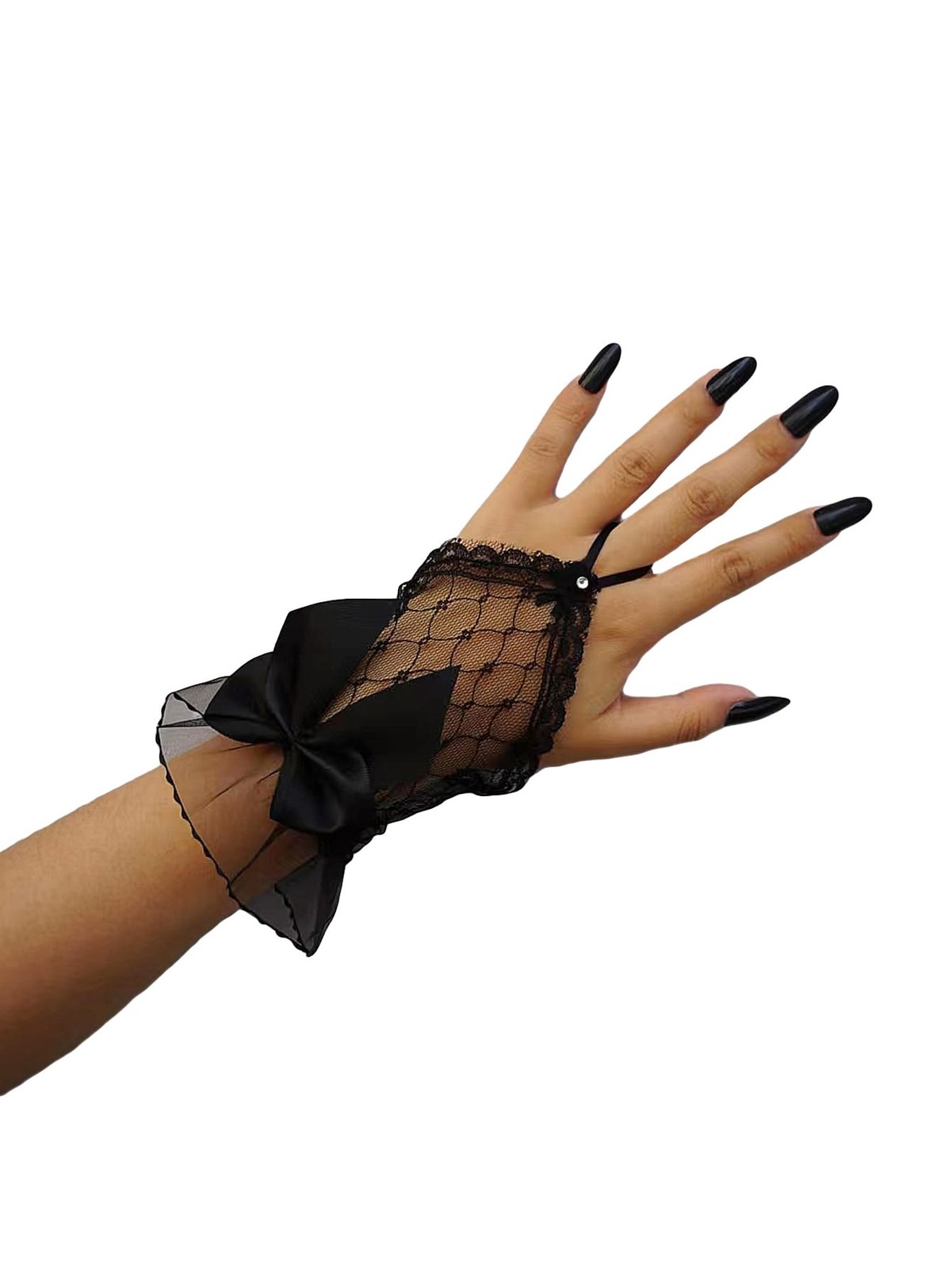 Women’s Floral Lace Bow Front Short Wrist Cuff Wedding Wrist Length Bridal Pr…