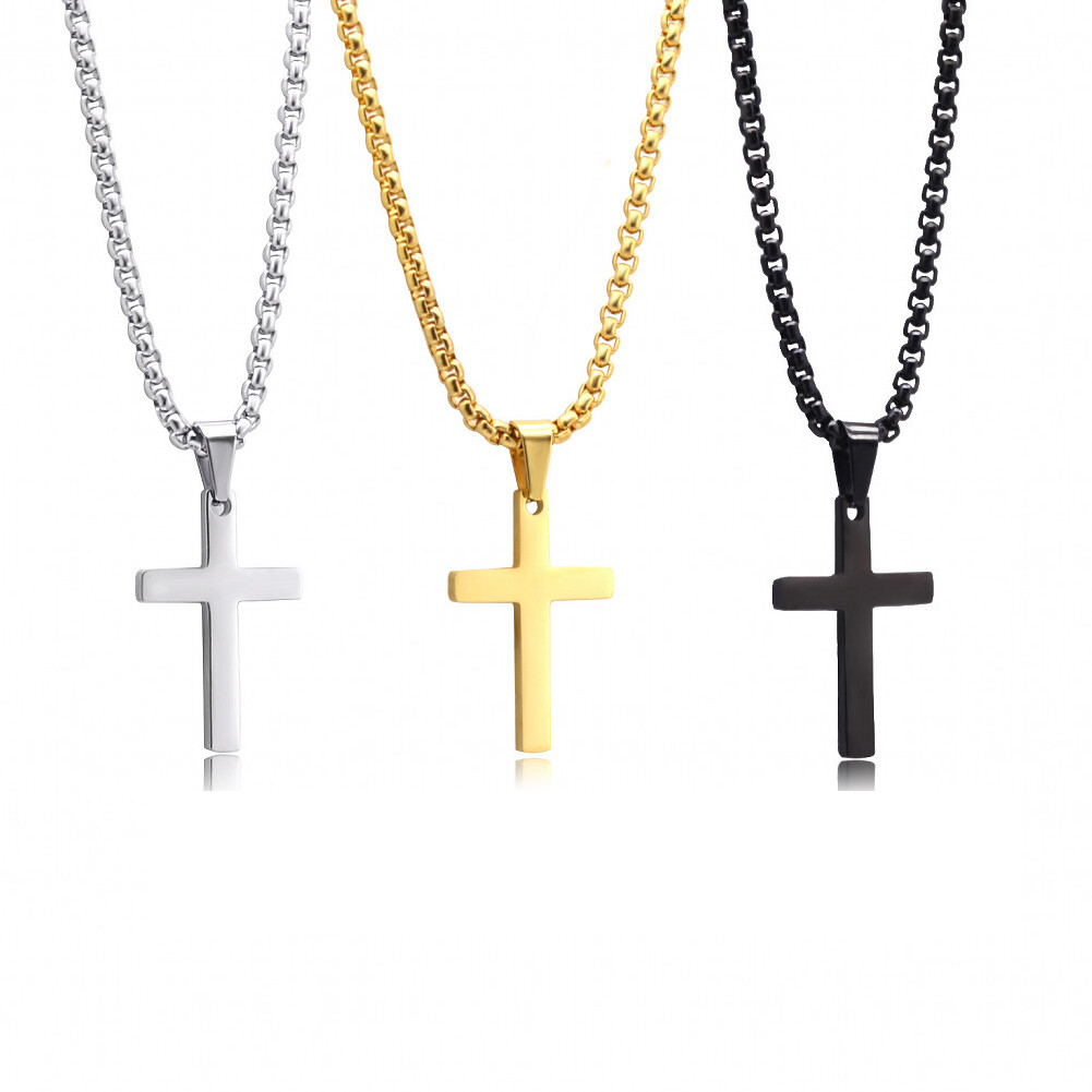 Mens Women Simple Plain Cross Necklace Stainless Steel Pendant Chain Choker Gift