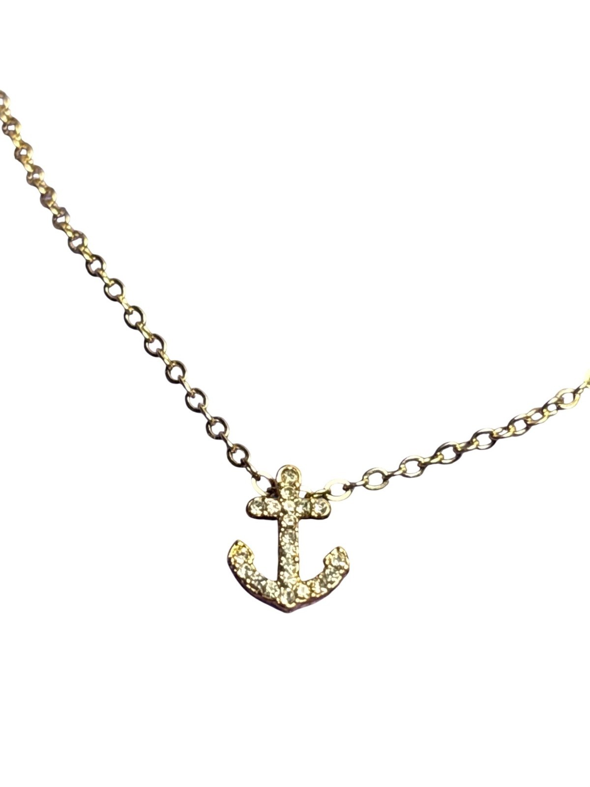 Clear Rhinestone Anchor Pendant Necklace Goldtone Chain 16 – 19 inches Long