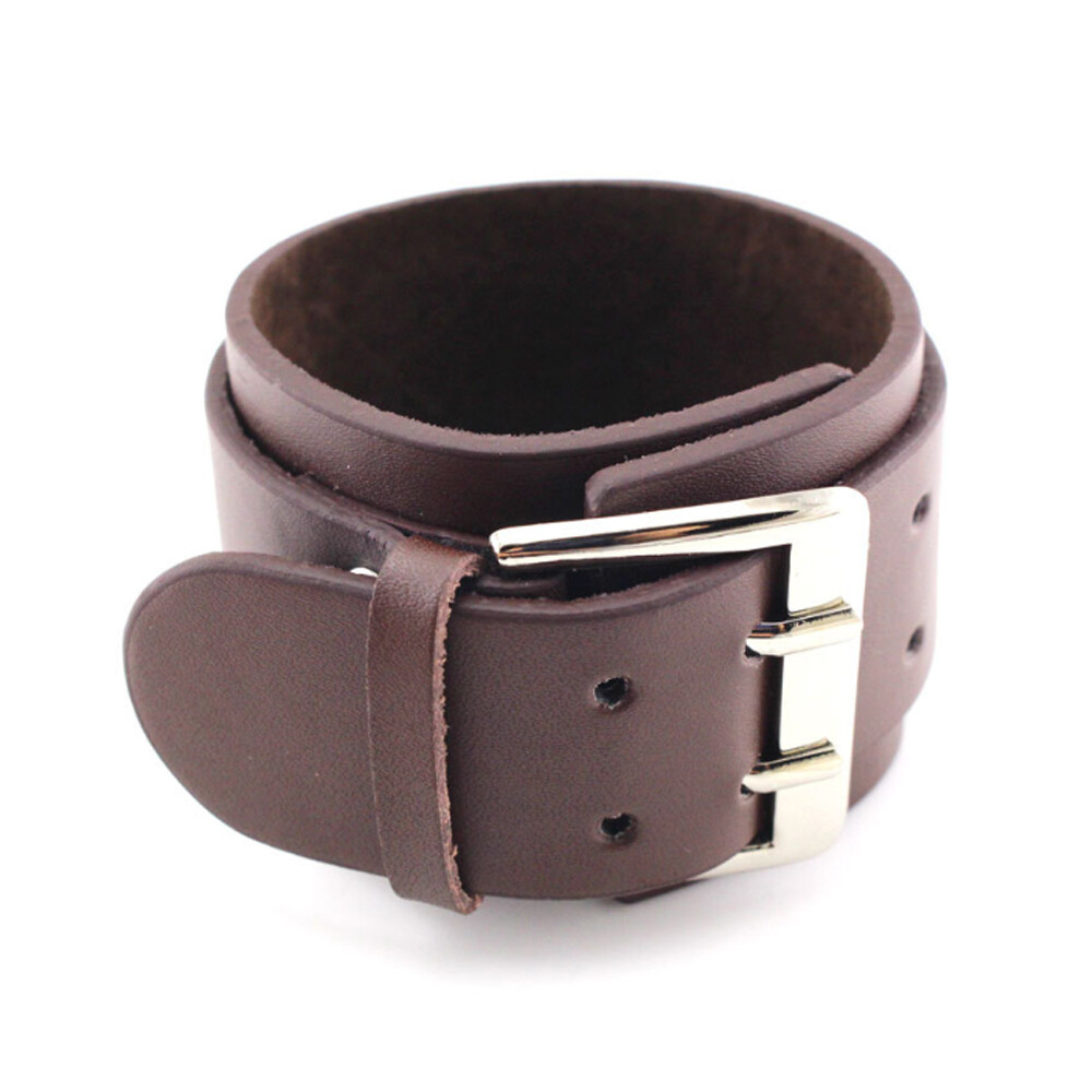 Men’s Punk Wide Leather Wrist Cuff Wrap Bangle Bracelet Wristband Adjustable