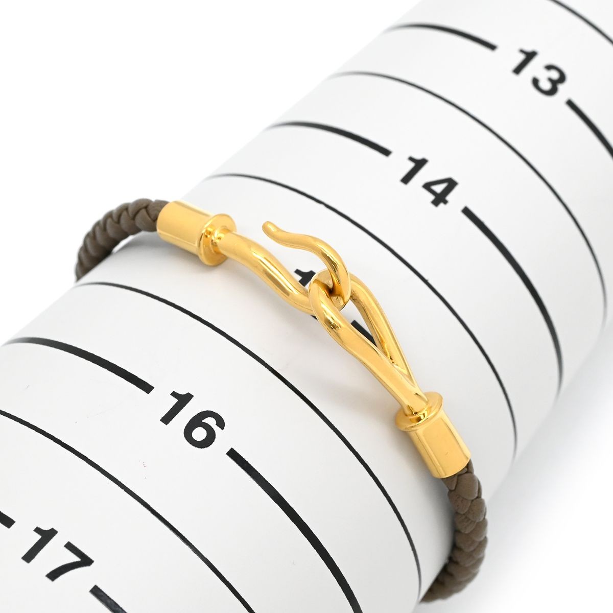HERMES Jumbo Braided Leather Bracelet Etoupe Gold GP 17cm 6.7in Pre-owned