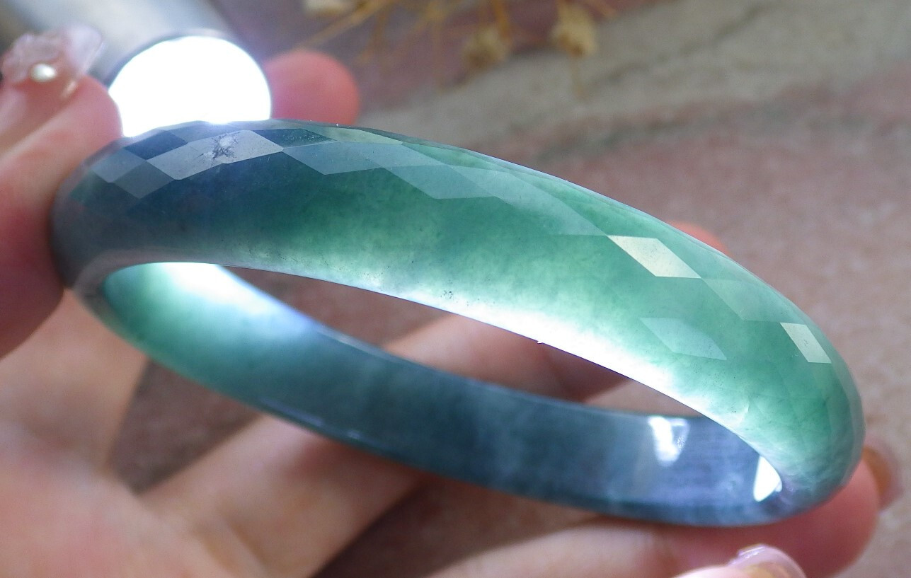 Video Certified Icy Green A JADE Jadeite Dia Cut Bangle Bracelet 59mm 手镯 683118