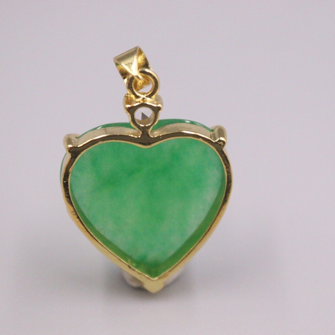 GP Heating Jade Pendant For Women Female Gold Lace Green Heart Lucky Charms