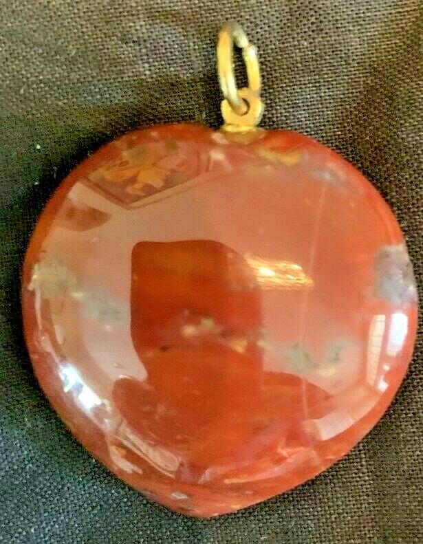 Vintage Red Moss Natural Agate Heart Pendant- approx 1.5″ – #1