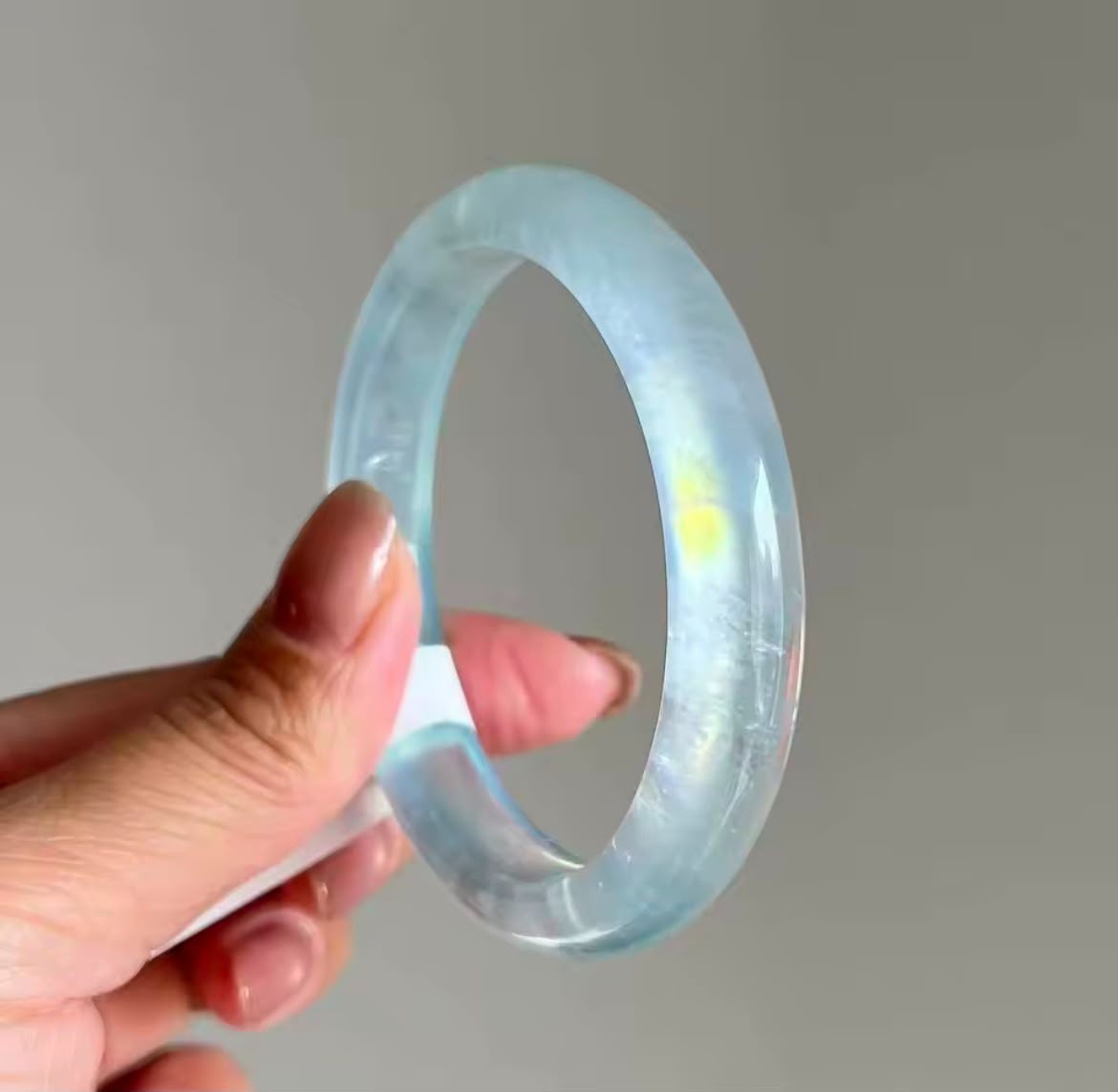 AAA+ Grade Genuine Natural chalcedony Bracelet Selected Crystal Ice Blue Bangle