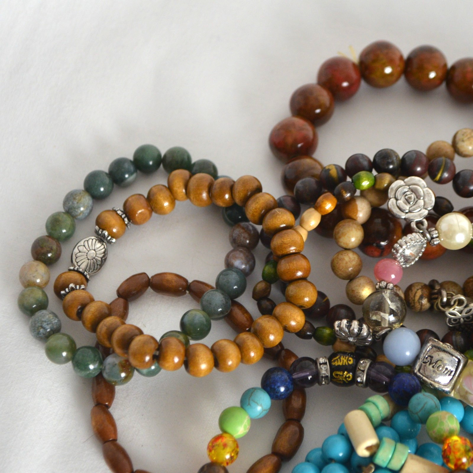 Stackable Bracelet Lot 14pc Beaded Stretch Mixed Materials circa 2000s