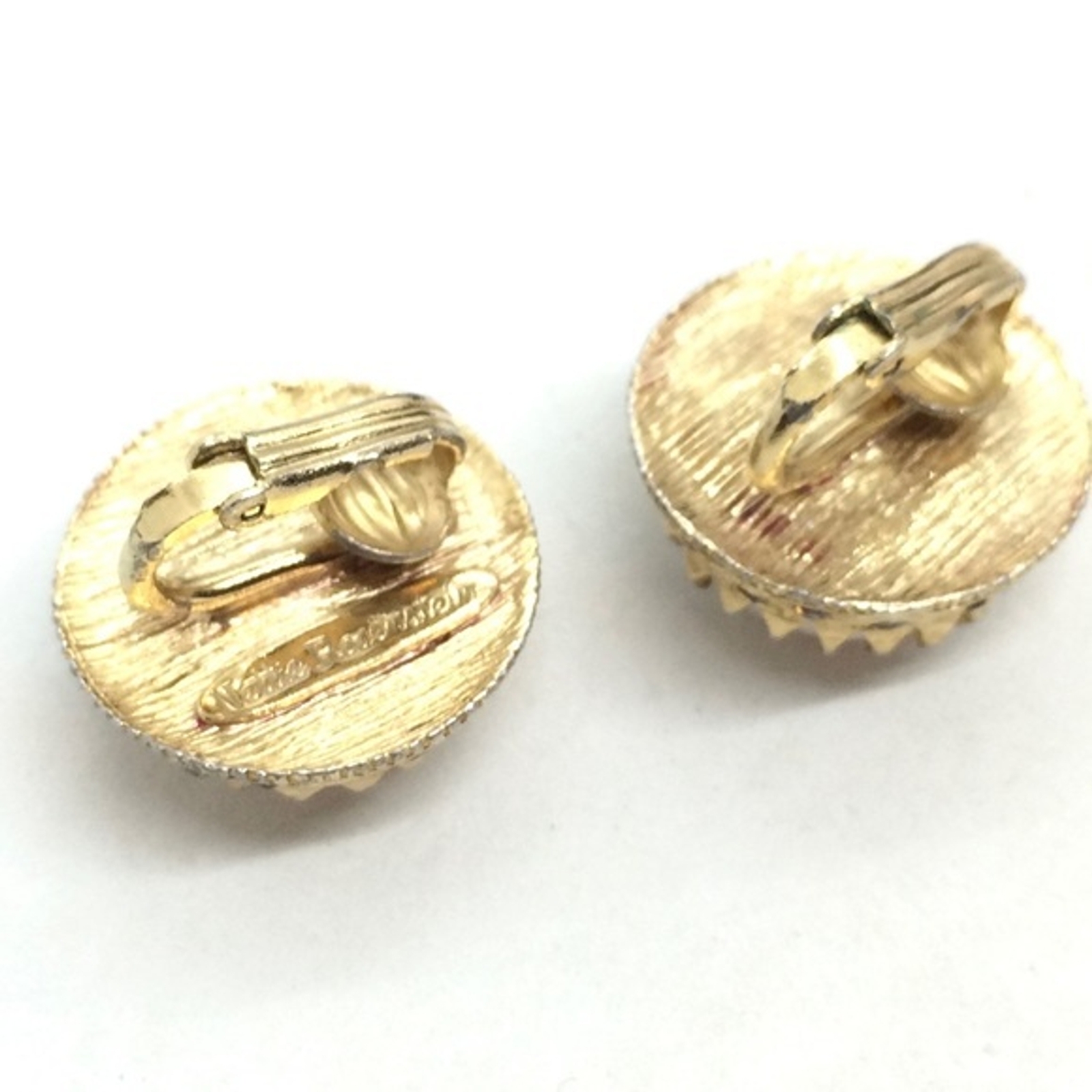 VINTAGE NETTIE ROSENSTEIN CLIP ON EARRINGS FAUX PEARL RHINESTONES GOLD TONE