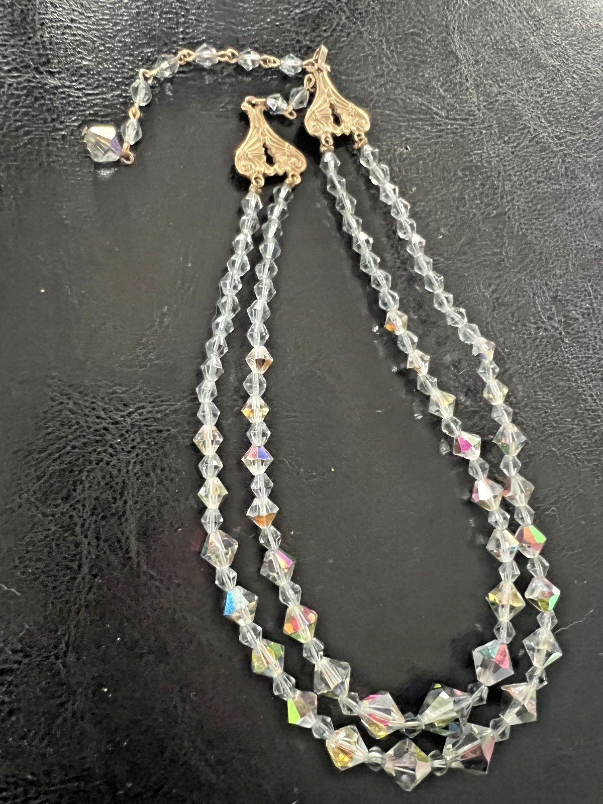 Gray strand crystal necklace 13 INCH