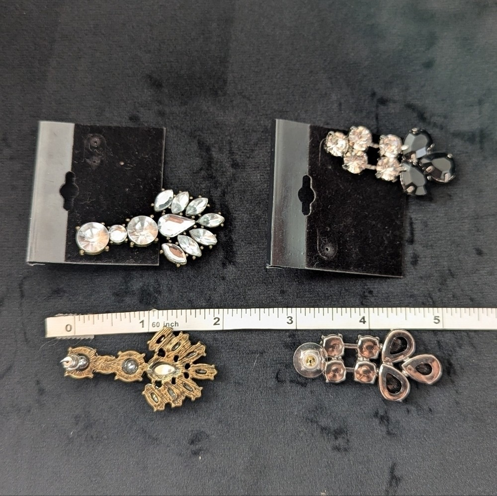 Black and White Rhinestone Silver Dangle Earrings Set Formal Bridal Prom