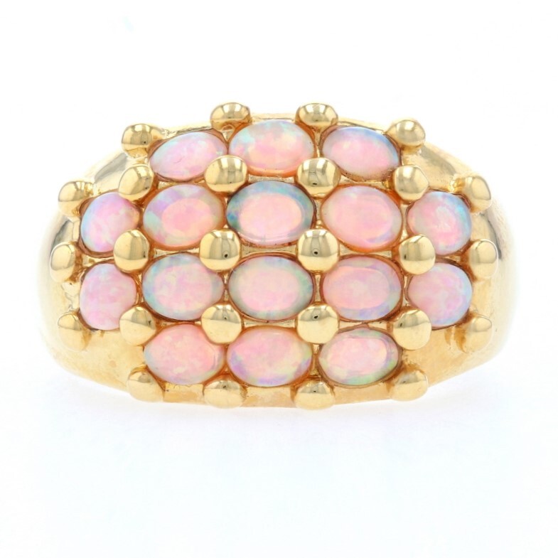 Sterling Synthetic Opal Cluster Cocktail Ring 925 Gold Plated Oval 2.40ctw 9 1/4
