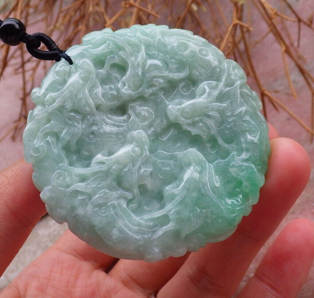 Video Certified Green Natural A JADE Jadeite Pendant 9 Dragon Circle 九龙 406982