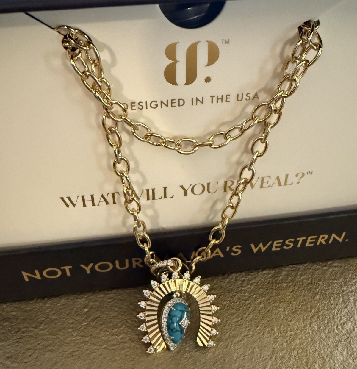 Bomb Party Outlaw Turquoise Necklace Not For Soft Hands Gold Plating Horseshoe