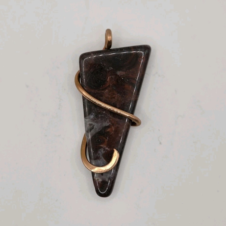 Handcrafted Copper Wire Wrapped Red Stromolite Trapezoid Stone Pendant – Unisex