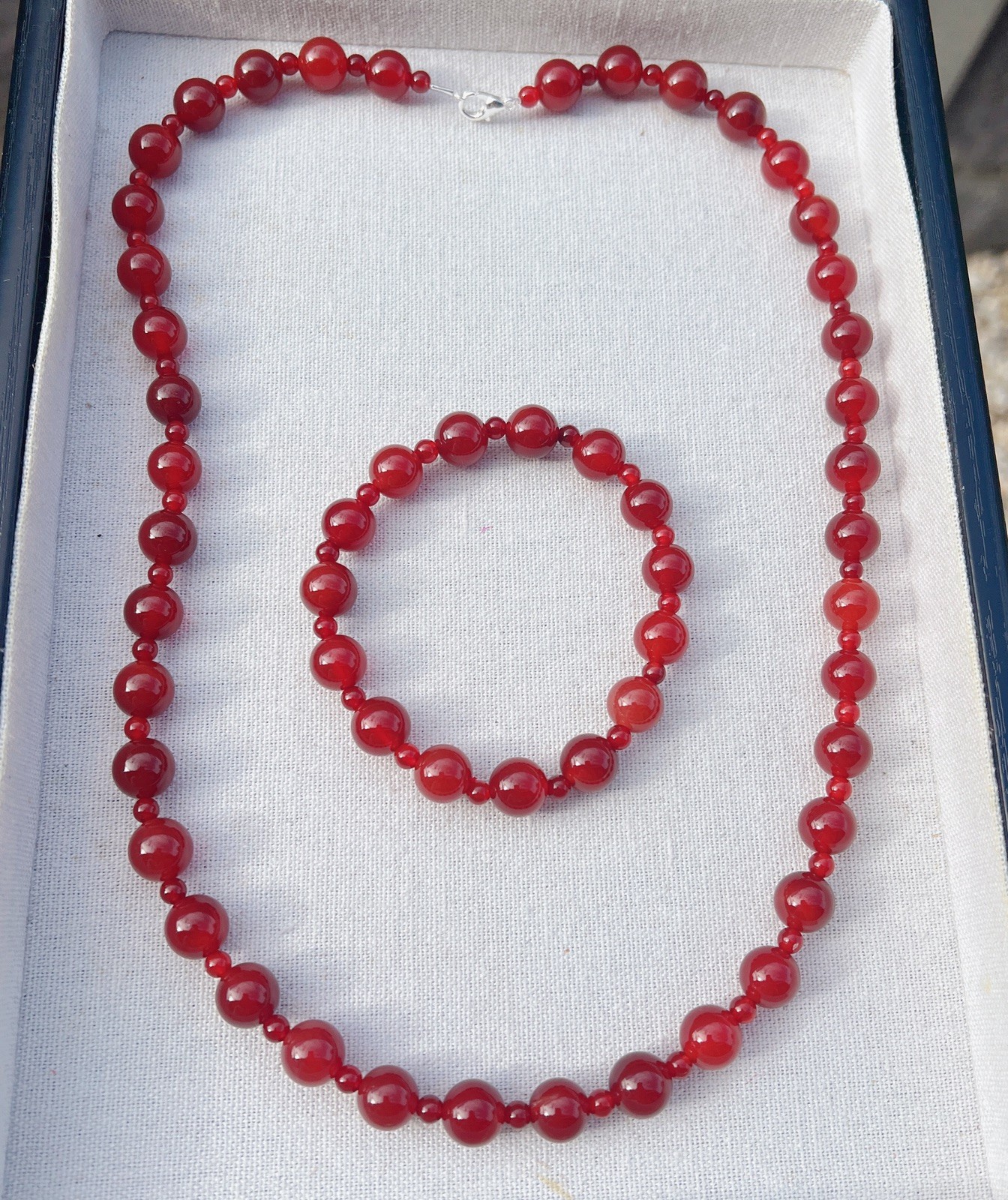 Beautiful Good Quality Natural Red Agate Beaded Necklace +Bracelet Jewelry Set