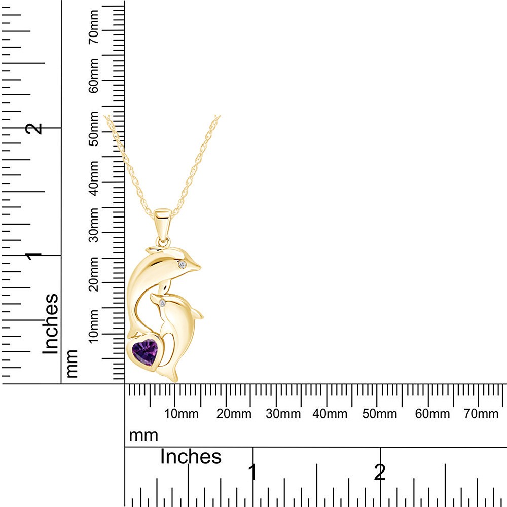 Dolphin Pendant Necklace 18″ Simulated Amethyst 14K Yellow Gold Plated Sterling