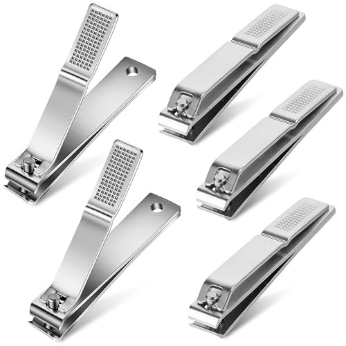 5-Pack Large Toenail Clippers Straight Edge, 3.15 inch Long Silver-5 PCS-Large