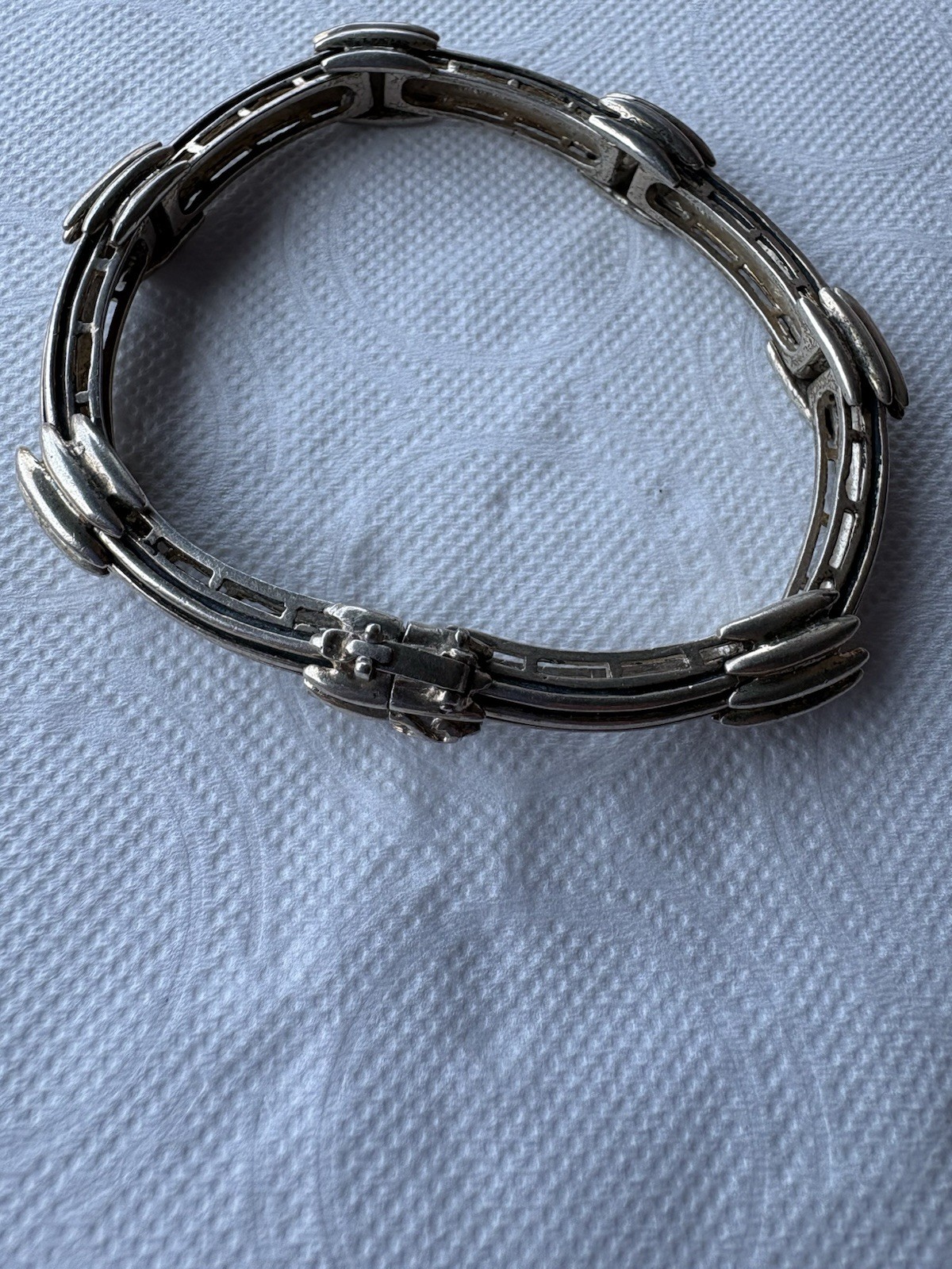 Vintage Artist-Made Sterling Silver 925 Articulated Gate Link Bracelet Clamper