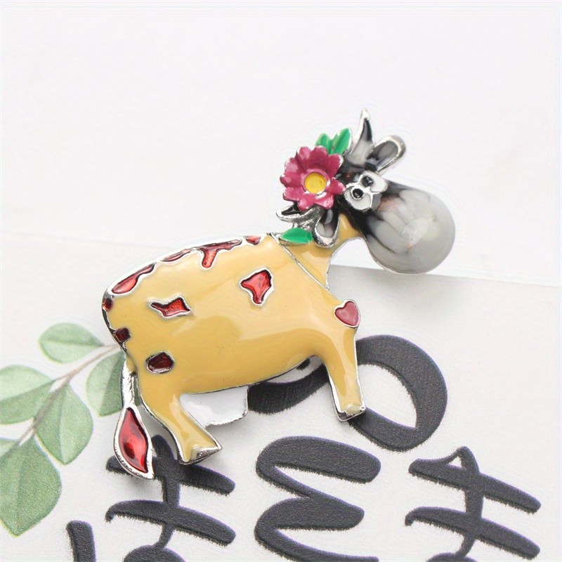 3P Cartoon Flower Cow Brooches Drop Animal Lapel Pin Cute Accessories for Women