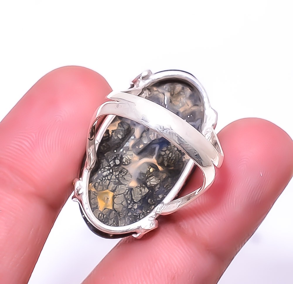 Natural Marcasite Solitaire 925 Sterling Silver Ring s.9.5 R219, Christmas Gift