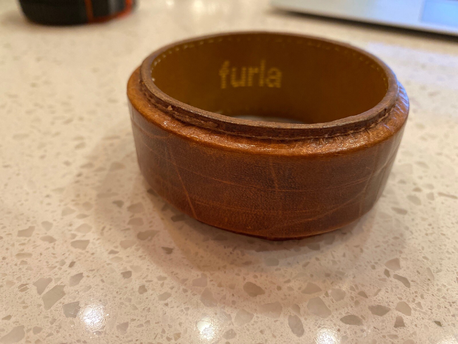 Authentic FURLA Brown Leather Bangle Bracelet 3.1 cm diameter