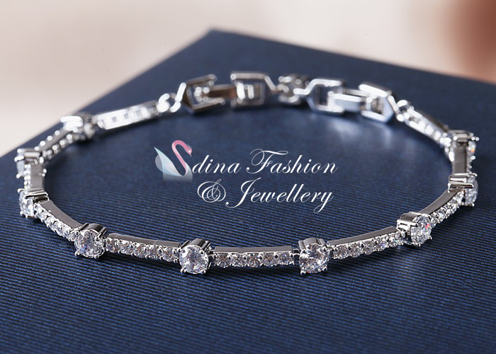 18K White Gold Plated Cubic Zirconia 9 x 0.25 Carat Bar Tennis Bracelet