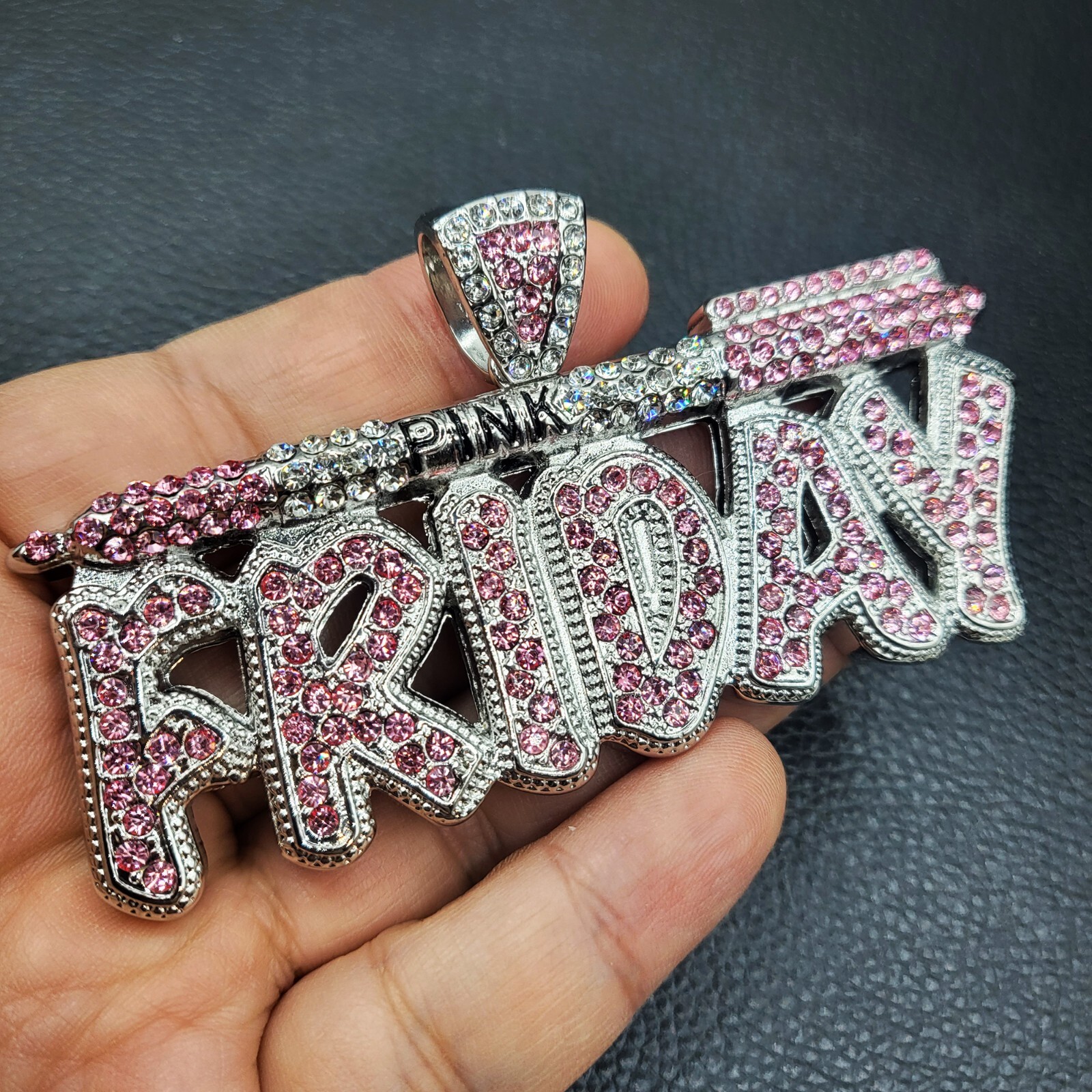 WOMEN’S ICED PINK FRIDAY PENDANT & 1 ROW CUBIC ZIRCONIA TENNIS CHAIN NECKLACE