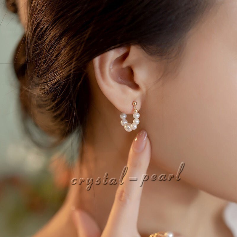Genuine AAA natural Akoya white pearl dangle earrings 14k yelllow gold P