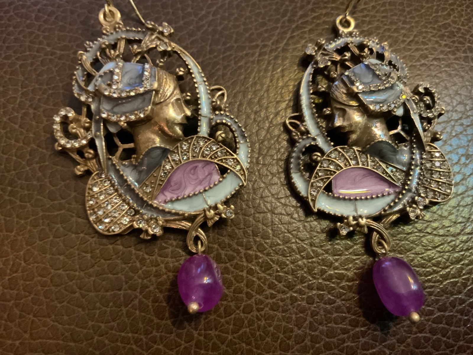 Art Deco Portrait Earrings Palace Antique Museum Gold VTG CZ Court Face Revival