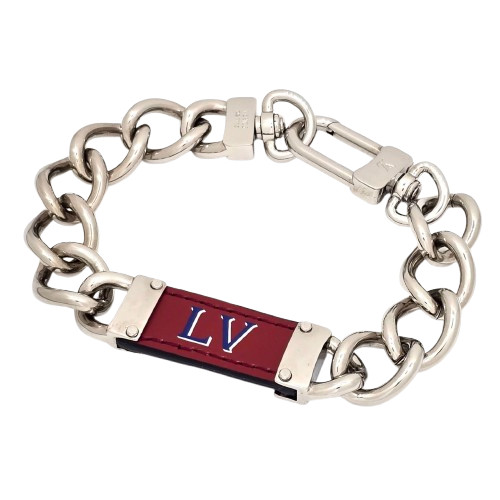 Louis Vuitton My LV Chain Bracelet Leather Red Silver M68105 Made in Italy