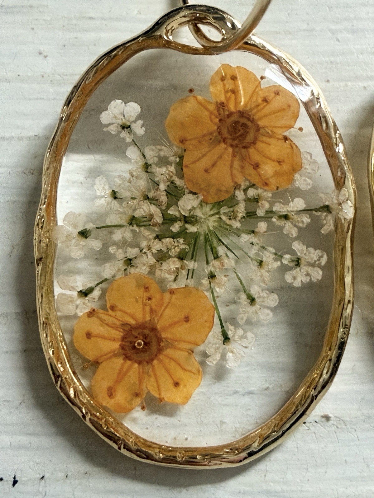 Orange Real Pressed Flower Hoop Earrings Gold 304 Stainless Steel Women’s New