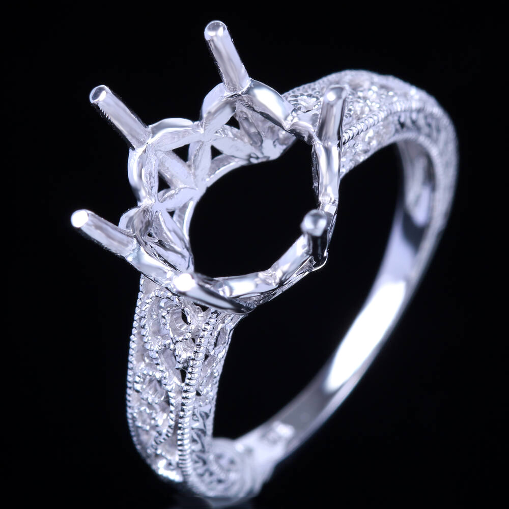 6-prong Setting Semi Mount Round Cut 10mm No-plated 925 Silver Fine Ring Wedding